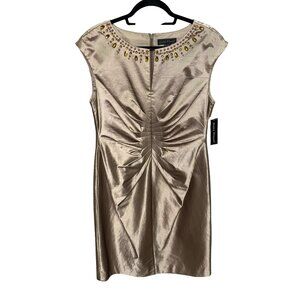 Jessica Howard Missy Beaded Champagne Gold Sheath Dress Sz 12 NWT
